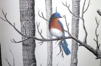 Hand Painted Birds Added to Wallpaper